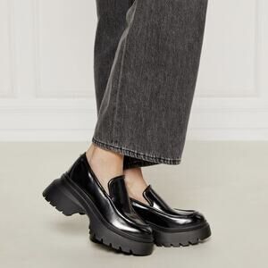 Michael Kors Shiloh Black Leather Chunky Lug Sole Platform Loafers